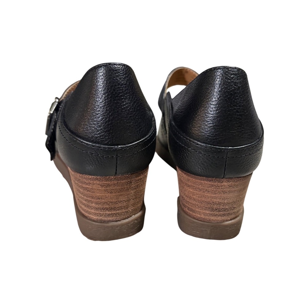 Dansko Black Sandy Leather‎ Mary Jane Wedge Shoes Buckle Strap EU 38 US 7.5-8 - Picture 4 of 6